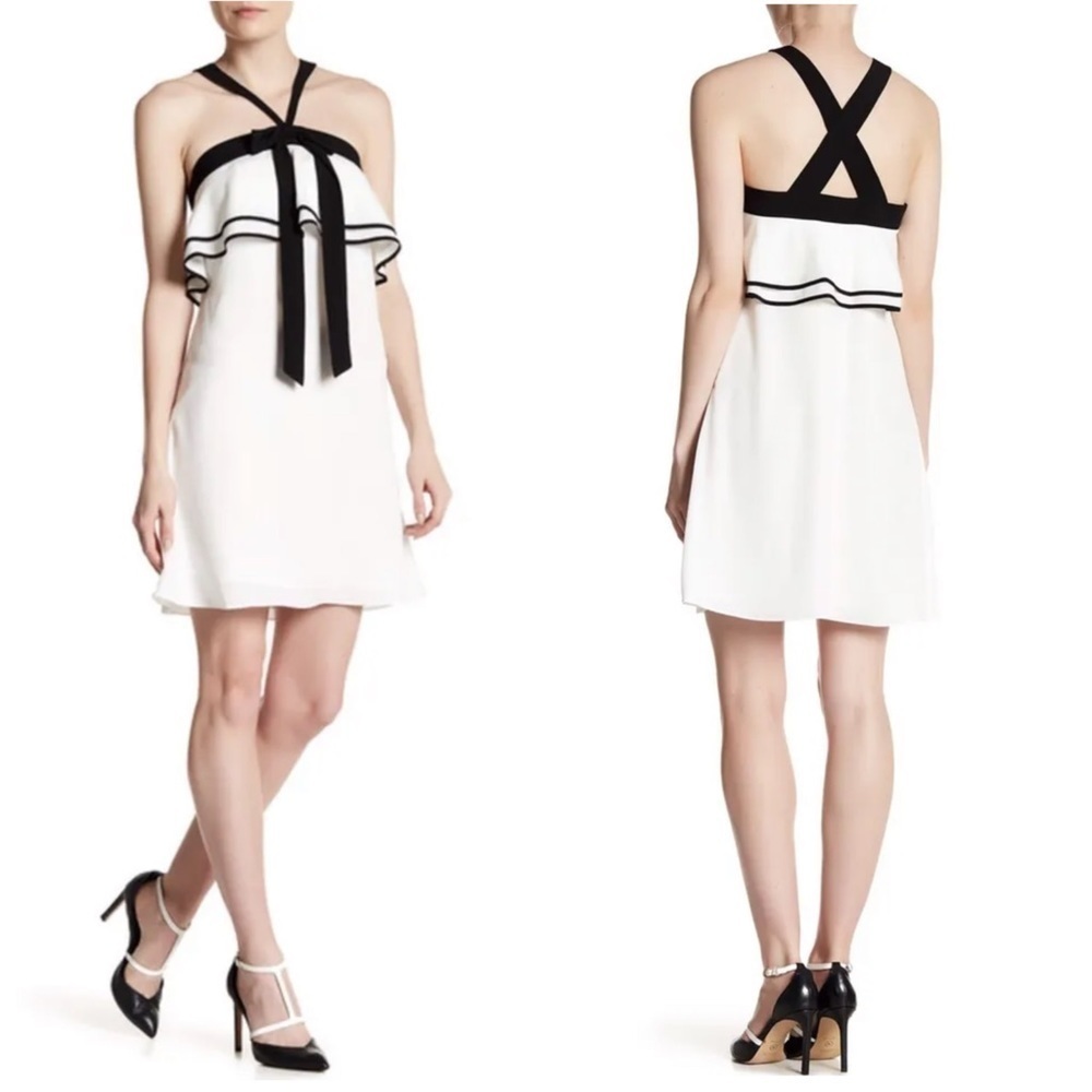 CECE CHARLOTTE WHITE BLACK RUFFLE BUST BOW LOLITA COCKTAIL MINI DRESS